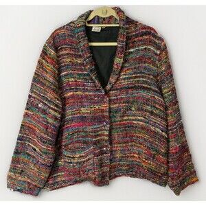 Parsley & Sage 1X Textured Silk Blazer Jacket Rainbow Multi Artsy Art To Wear